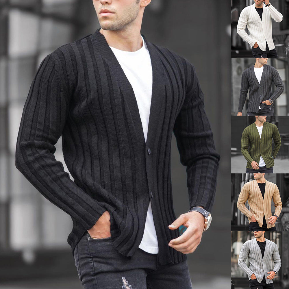 Cardigan Pit Strip Casual Slim Knit Sweater