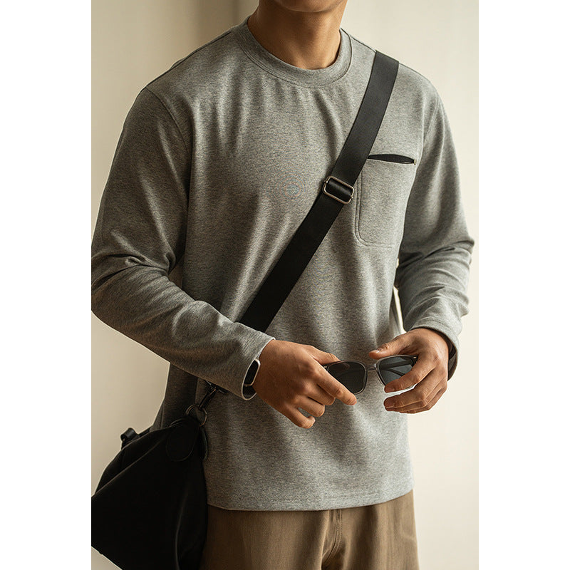 Contrast Color Pocket Pullover Long Sleeve Men's Spring Bottoming