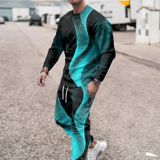 3d Digital Printing Crew Neck Sweater Sports Trousers Suit