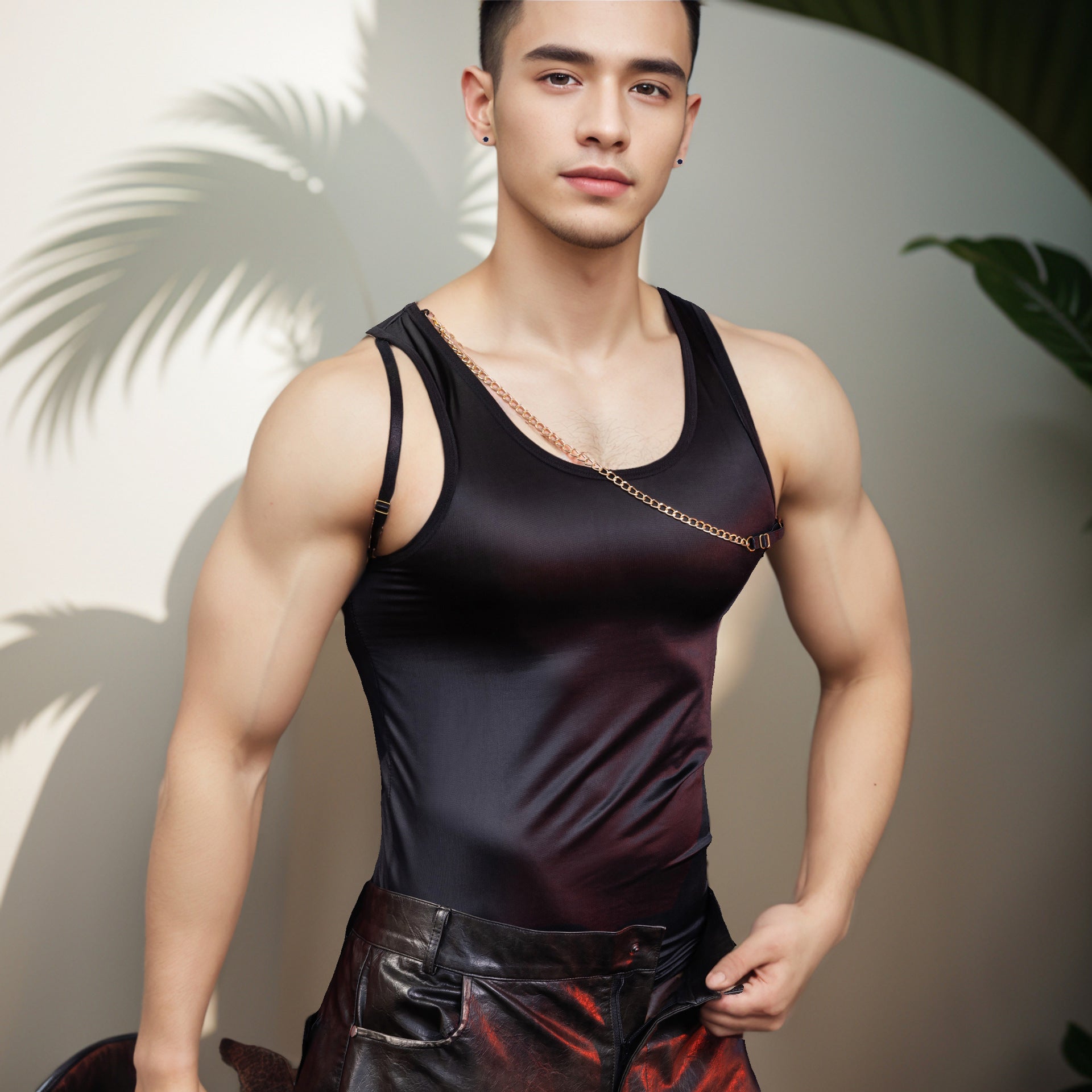 Fashion Sleeveless Sexy Suspenders Top Tight Stretch Vest Men