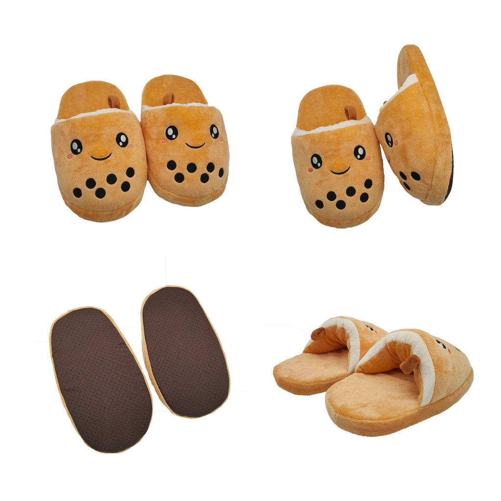 Simulation Milk Tea Plush Slippers Cute And Funny Pearl
