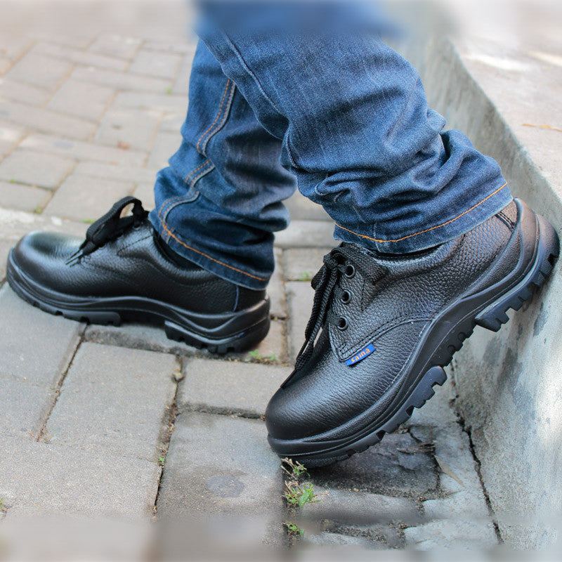 Crimped Genuine Leather Anti-smashing Safety Shoes With Steel Toe And Low-top