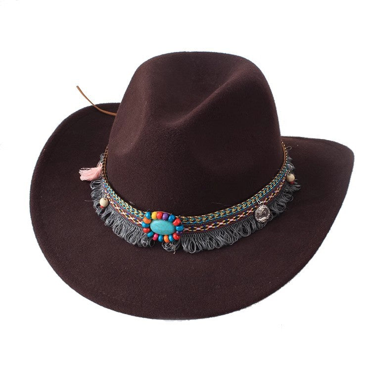 European And American Style Woolen Cowboy Hat Men's Lady Couple Ethnic Style Curling