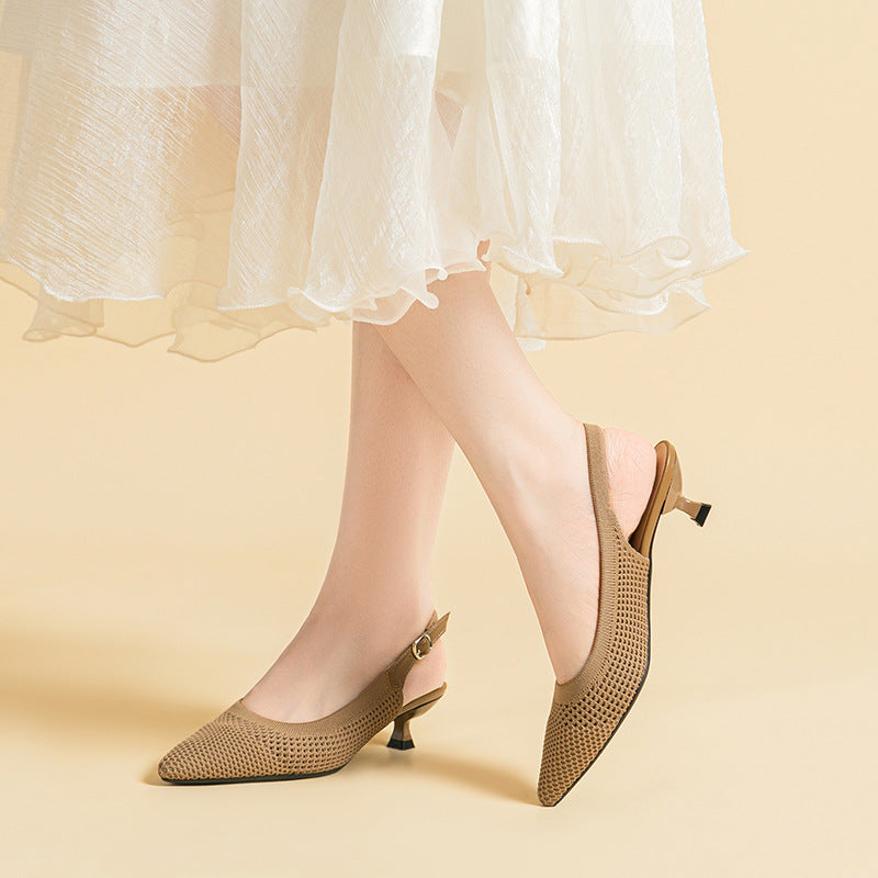 Flyknit Hollow Temperament Pointed Toe Toe High Heels Cooldown