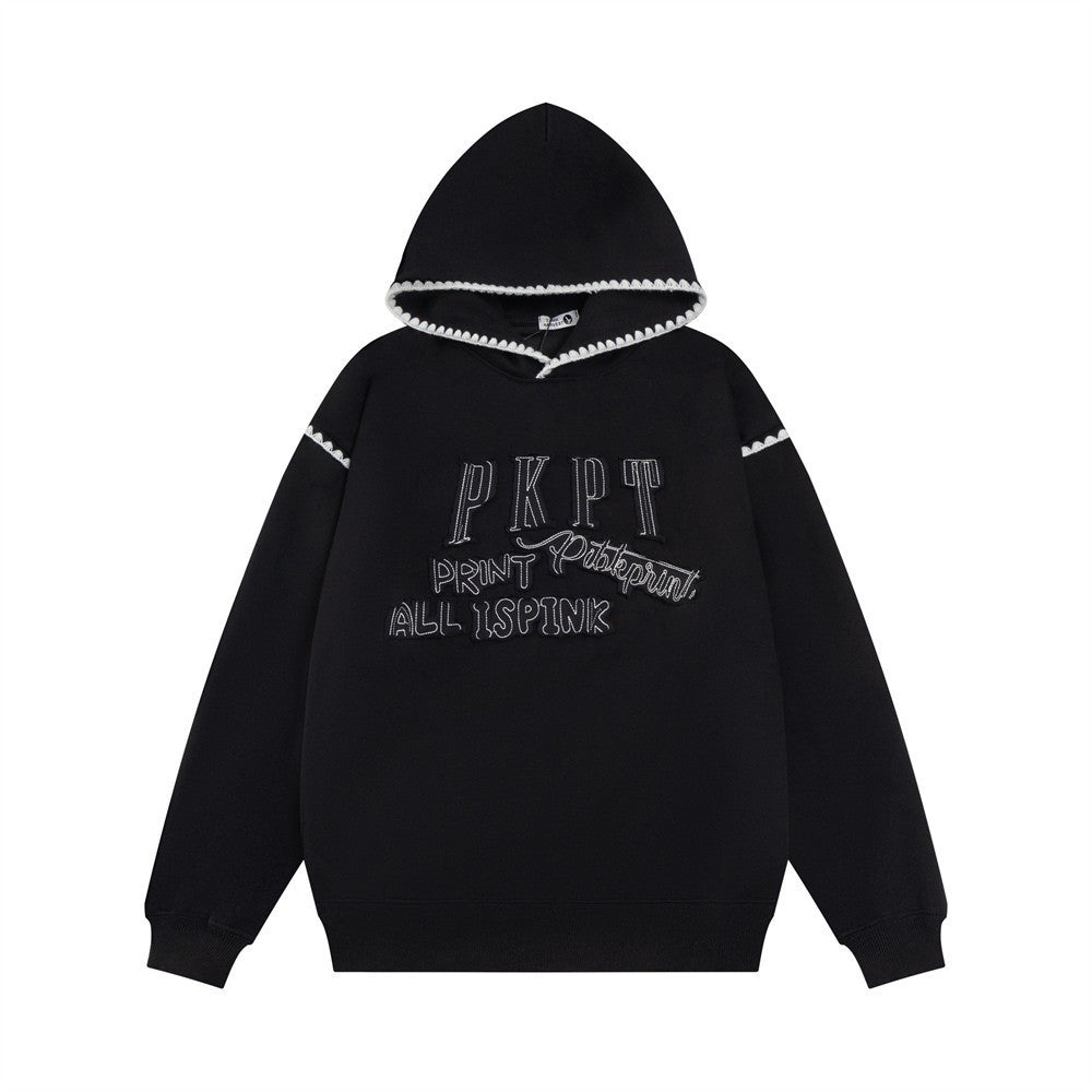 Embroidered Lace Hooded Sweater For Men