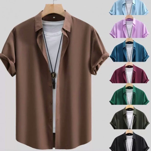 Men's Short-sleeved Solid Color Summer Shirt