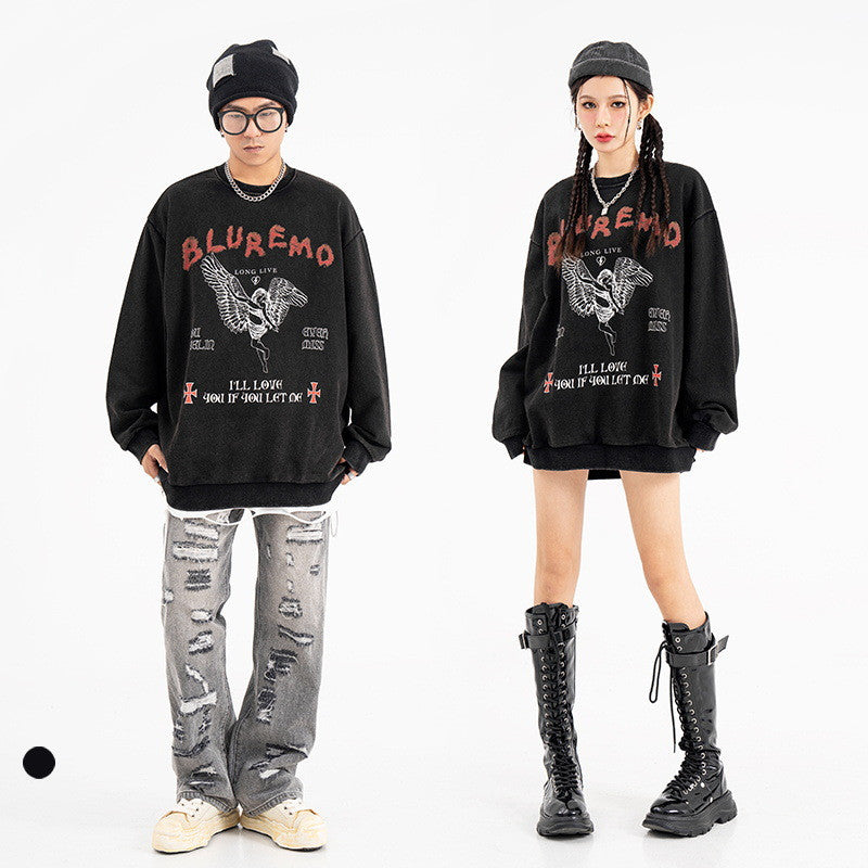 American Retro Washed Printed Terry Sweater