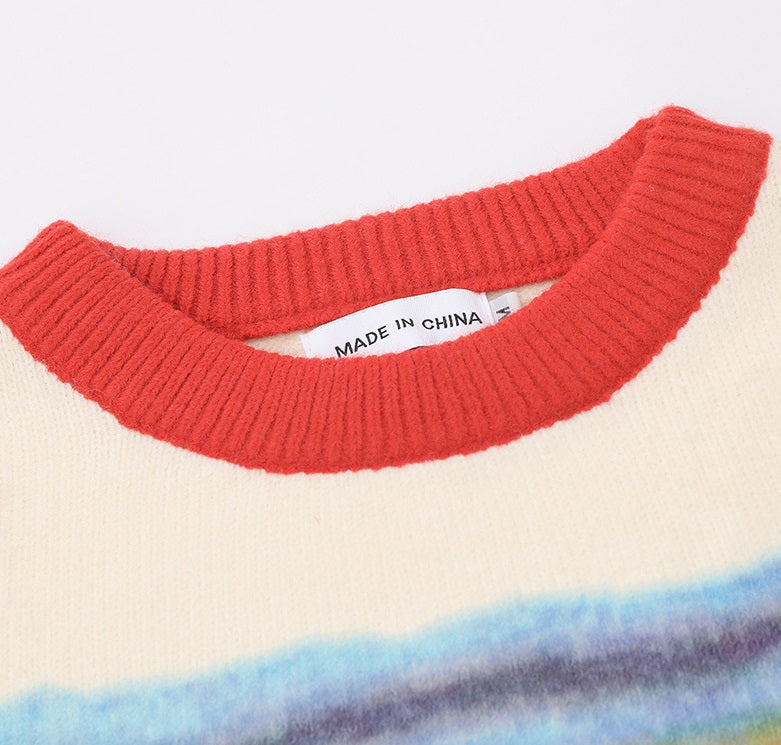 American Fashion Brand Contrast Color Striped Soft Rainbow Sweater For Men