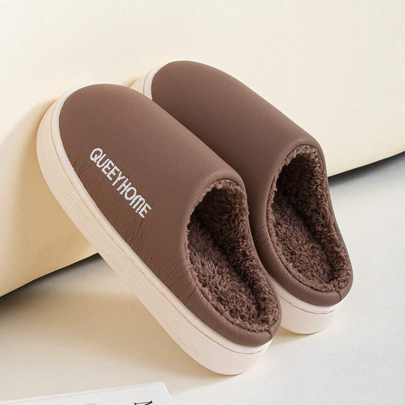 Winter Cotton Waterproof Outdoor Slippers Home Non-slip Winter Fleece-lined Men's Platform