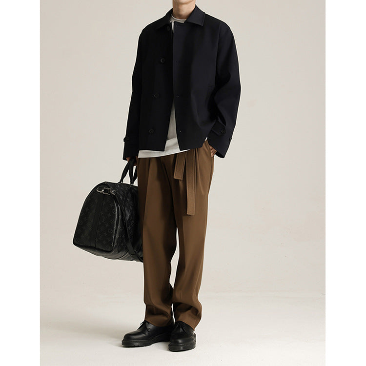 Twill Blended Partial Placket Turn-down Collar Coat Men