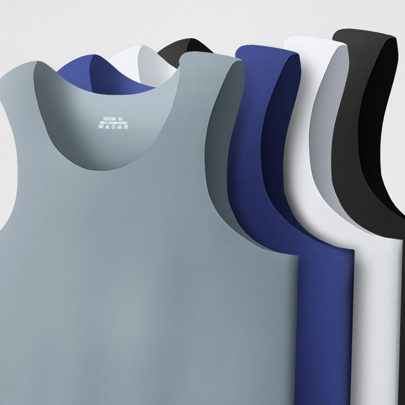 Ice Silk Seamless Men's Vest Round Neck Sleeveless Shirt Wide Shoulder Underwear