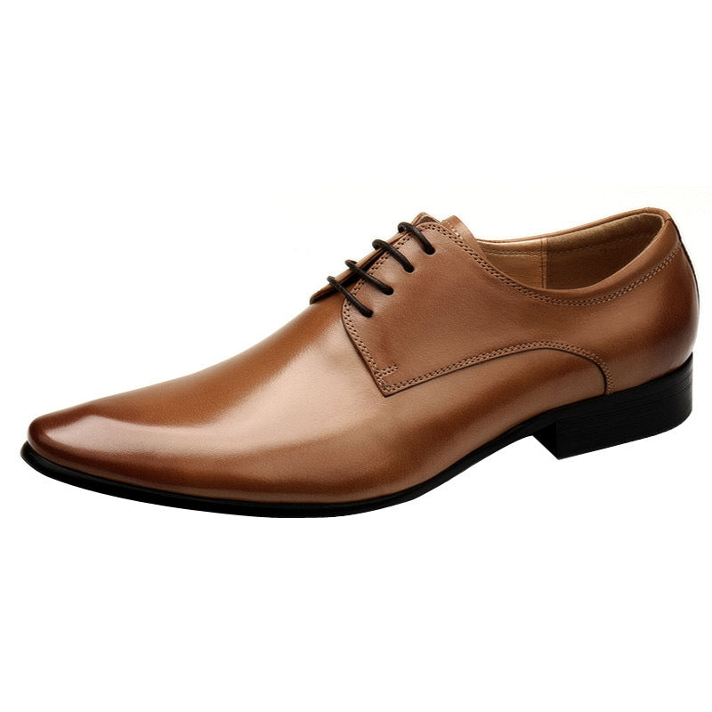 Pointed Toe Men's Shoes British Business Suits Lace Up Black Leather Shoes