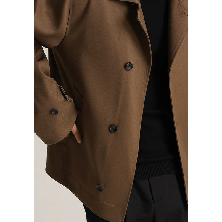 Twill Blended Partial Placket Turn-down Collar Coat Men