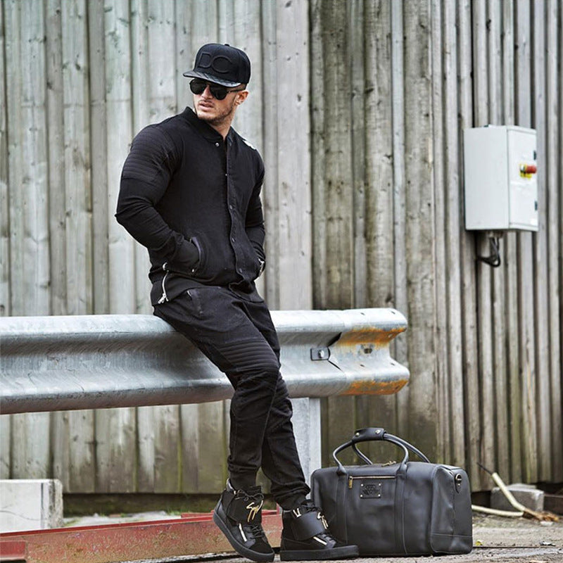 Stand collar denim jacket men