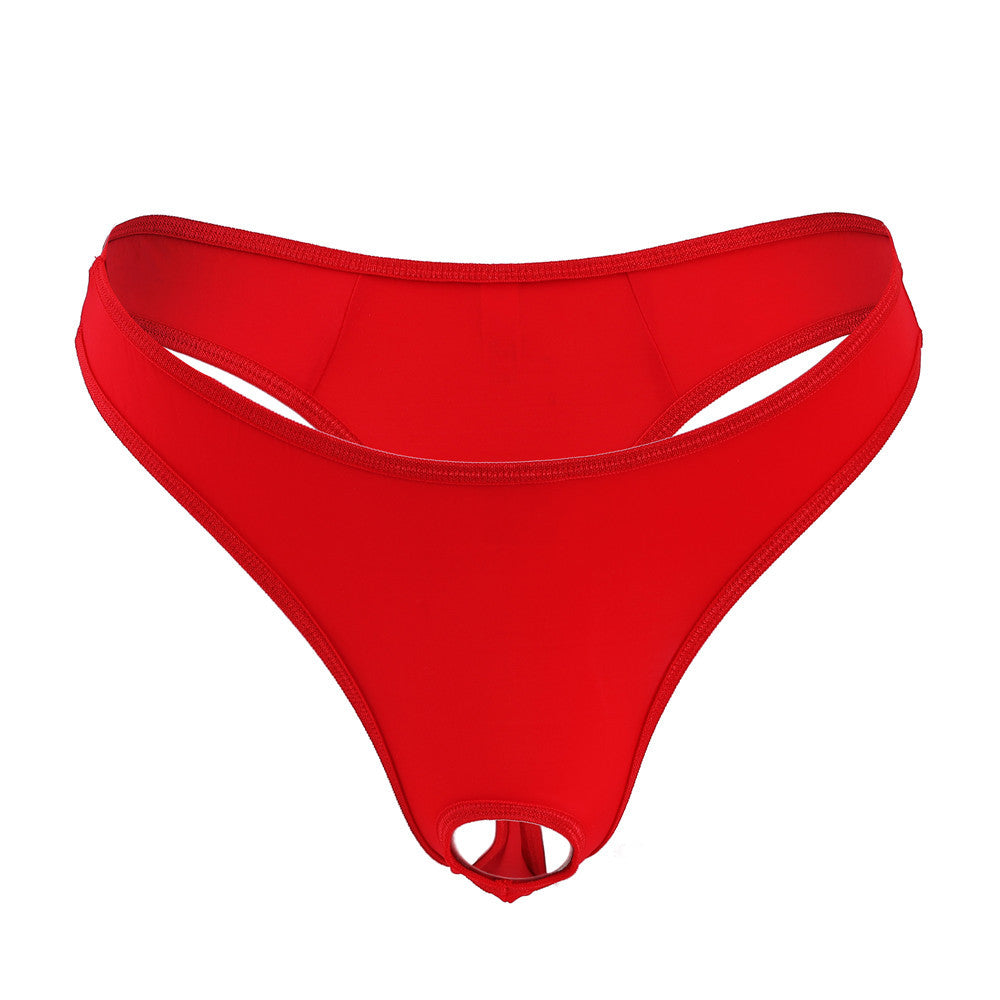 Front Hole-free Ice Silk Men's Sexy T-back Sexy Sheer Low Waist Stretch Couple