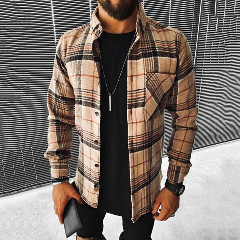 Men's Long-sleeved Casual Plaid Shirt
