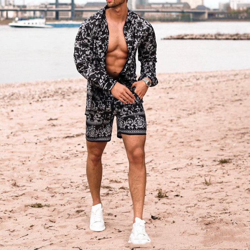 Long Sleeve beach Shirt & Shorts summer set