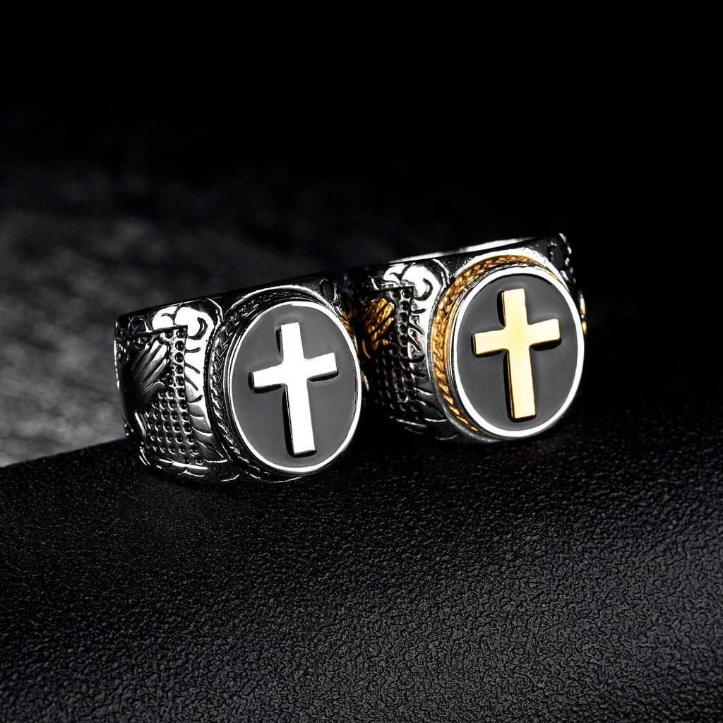 Metrosexual men's ring finger cross personality retro titanium ring