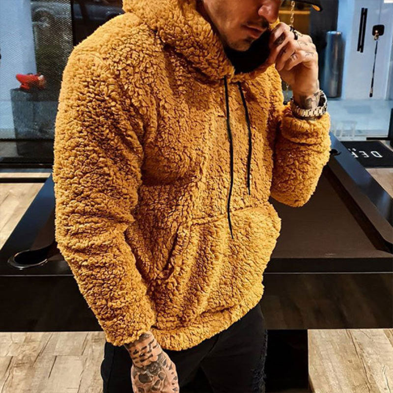 Letter Print Men's Drawstring Velvet Long-sleeved Hoodie