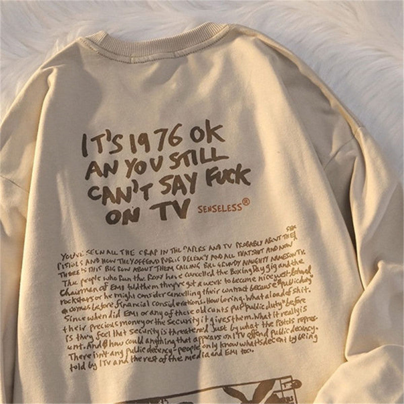 American Retro Fun Print Long-sleeved T-shirt Men's Sweater