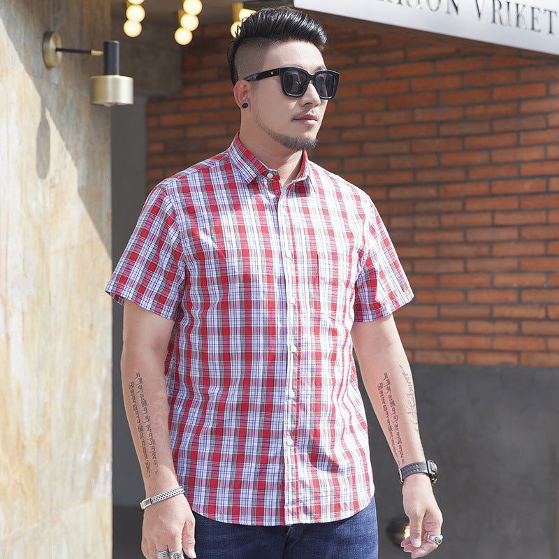 Men's Short Sleeve Shirt Loose Casual Yarn-dyed