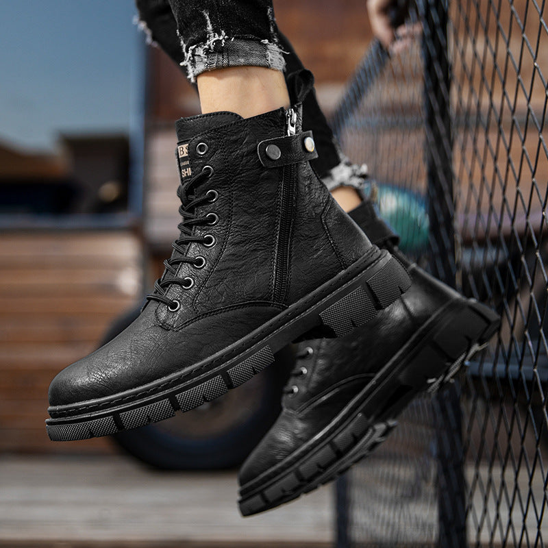 Wear-resistant High-top Zipper Casual Leather Shoes