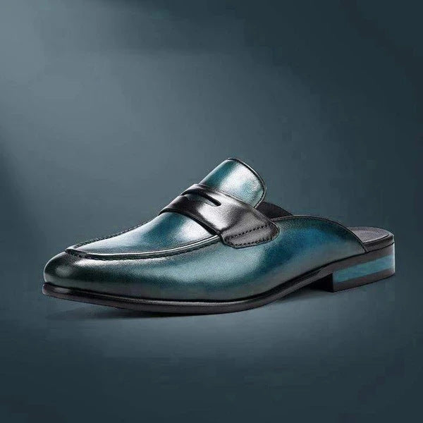 New Men's Solid Movement Pointed Back Half Cut Versatile Casual Leather Shoes And Slippers