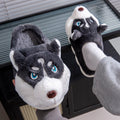 Cute Husky Cartoon Pure Cotton Slippers Men's Style Warm Indoor Slippers For Winter Home Use