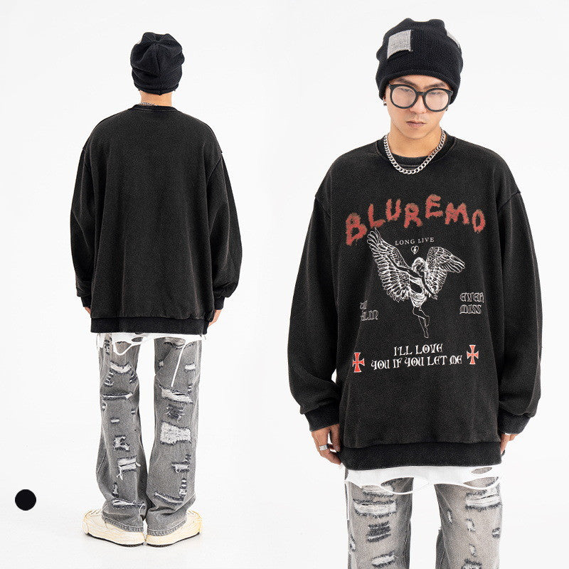 American Retro Washed Printed Terry Sweater