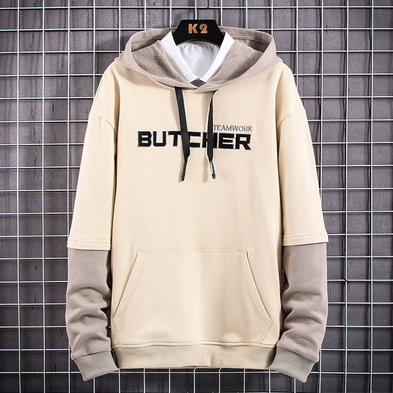 Sweater casual loose fake two piece long sleeve T-shirt hooded men's wear