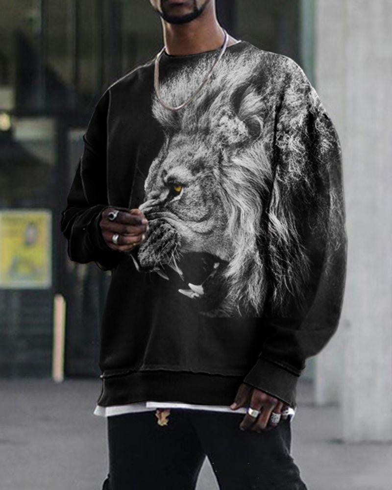 3d Digital Printing Loose Casual Trend Round Neck Long Sleeve Sweater