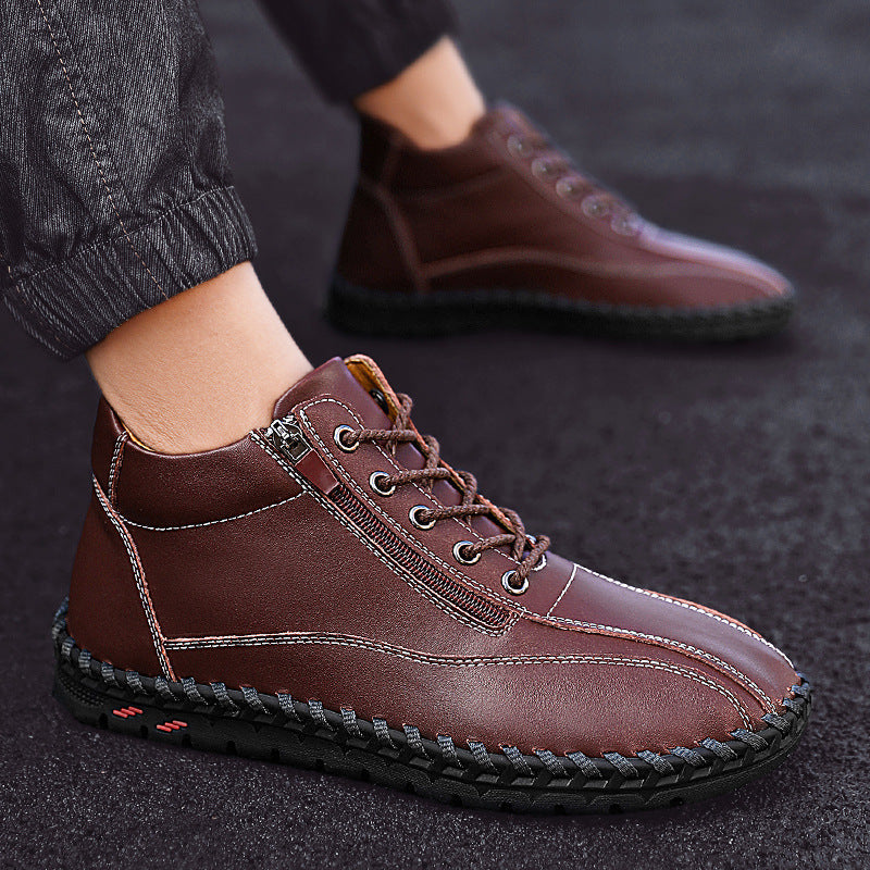 Autumn And Winter Mid-top Work Shoes Side Zipper Casual