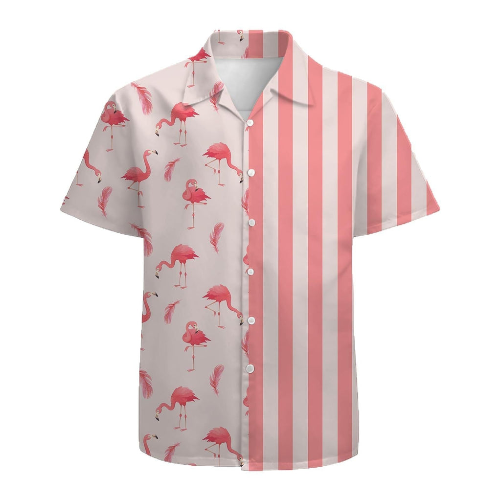 Men's Stripes Short Sleeve Stand Collar Shirt