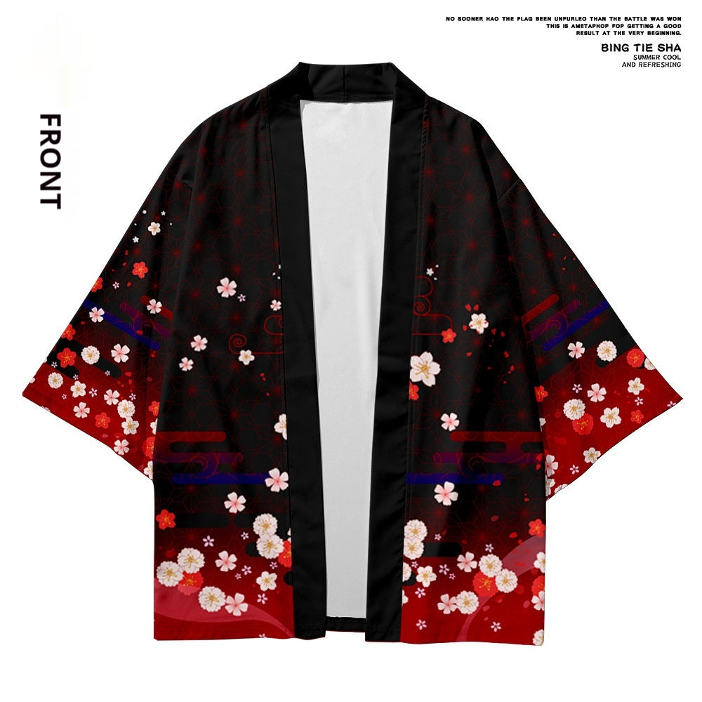 Peach Blossom Kimono Fox Mask Robe Sun-protective Clothing