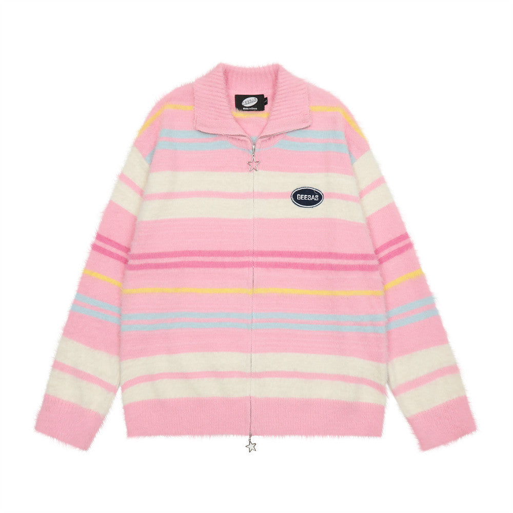 European And American Street Trendy Striped Knitted Cardigan Sweater