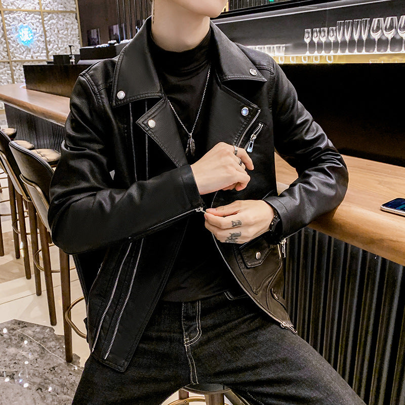 Leather Double Zipper Lapel Jacket