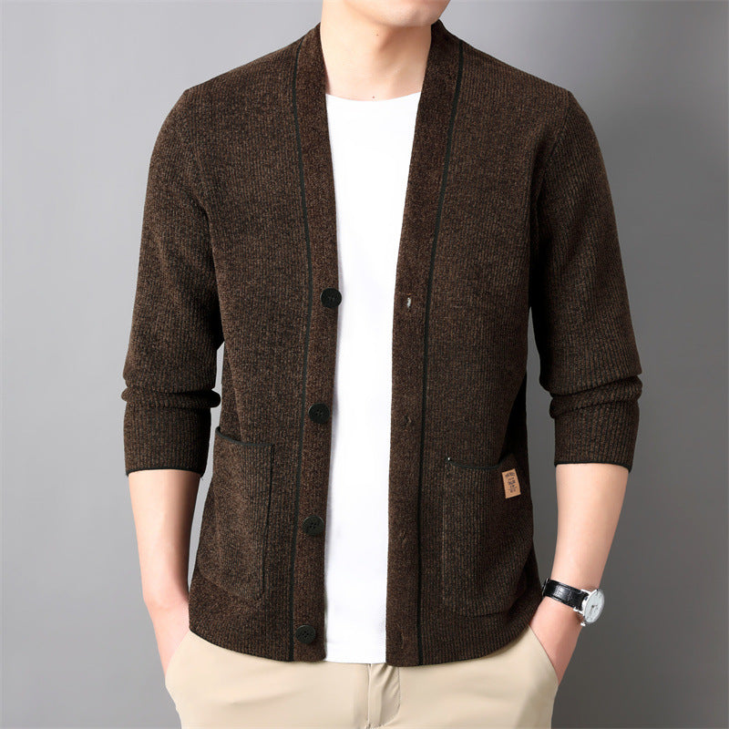 Korean Style Trendy Business Casual Autumn And Winter New Men's Outerwear Corduroy Sweater Coat