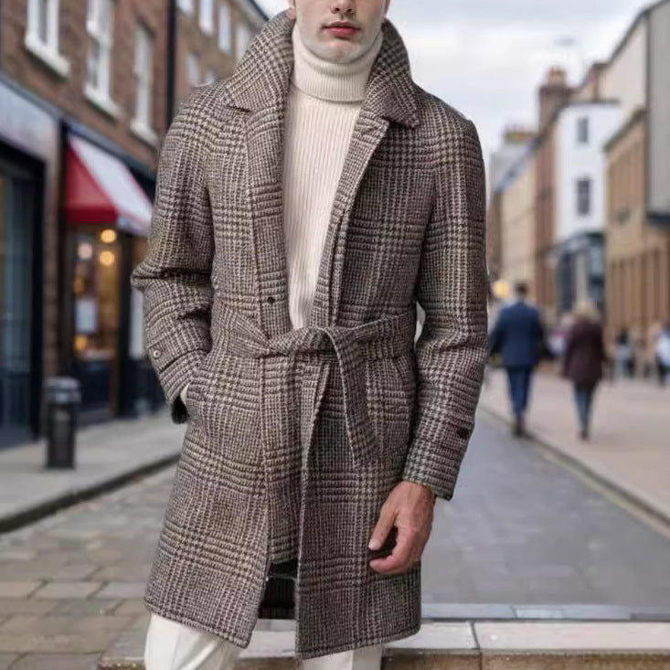 Men's Raglan Sleeve Checked Woolen Coat