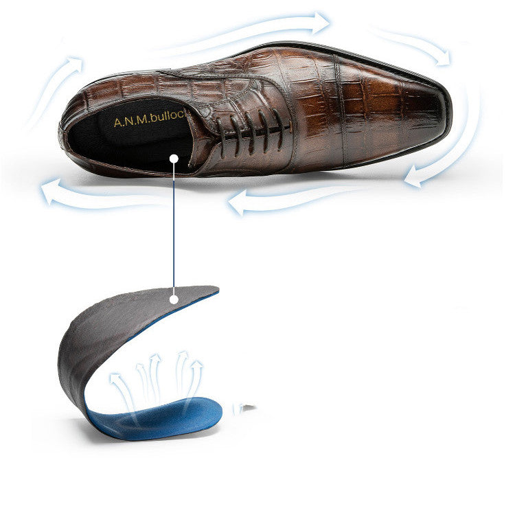 Formal Business First Layer Cowhide Hand Colored Embossed Men's Shoes