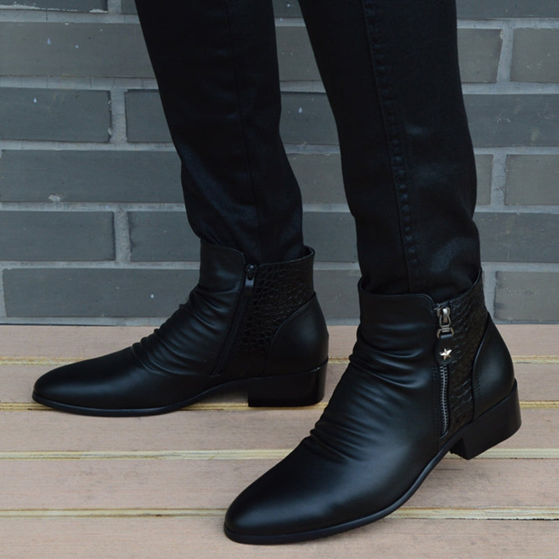Men's Shoes With Velvet Rivet Pointed Toe Leather Boots