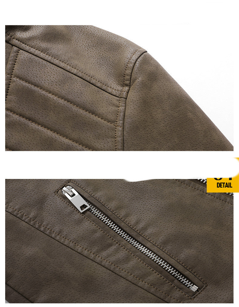 Men PU Leather Jacket with Oblique Zipper and Large Lapel Collar