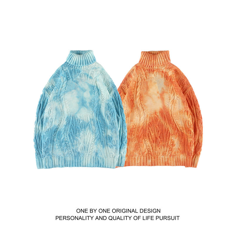 Unisex tie dye gradient turtleneck warm sweater