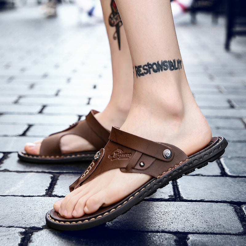 Men's two-toed leather plus-size sandals