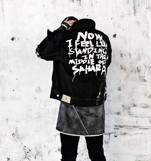 letter printed Graffiti font black blue men and women jacket