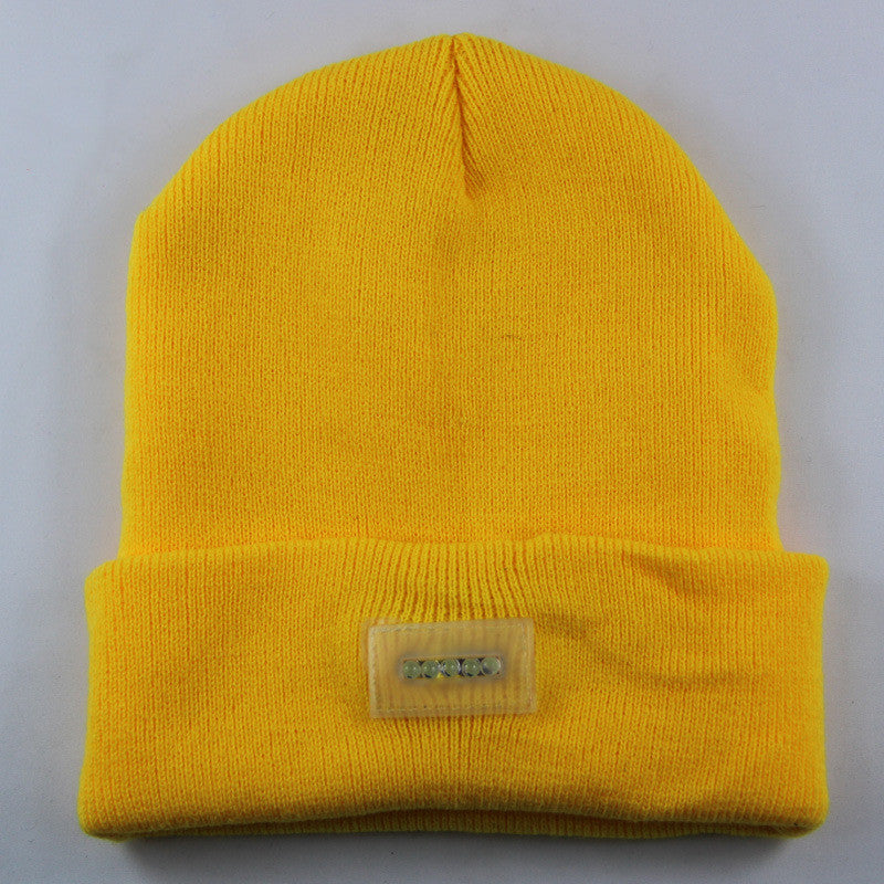 LED Headlamp Glowing Knit Warm Hat With A Flashlight For Camping Night Climbing