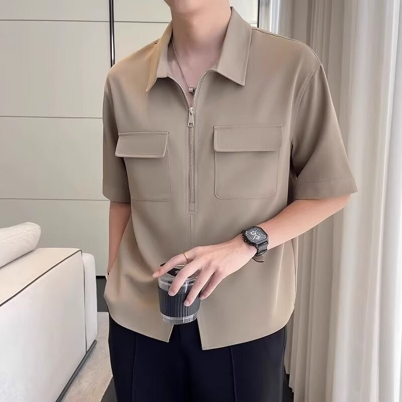 Half Zipper Short Sleeve Shirt Men