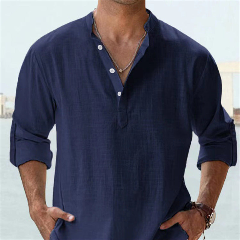 Casual Loose Lapel Cotton Long Sleeve Men's Shirt