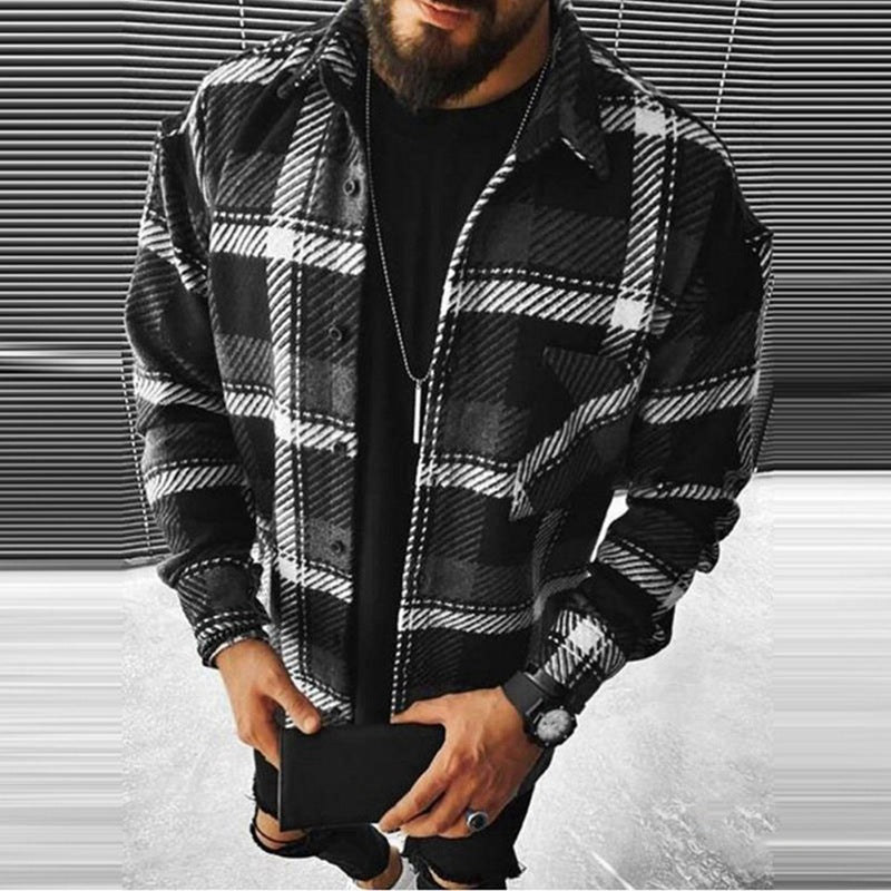Men's Long-sleeved Casual Plaid Shirt