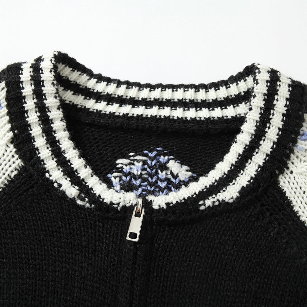 Contrast Color Round Neck Long Sleeve Sweater