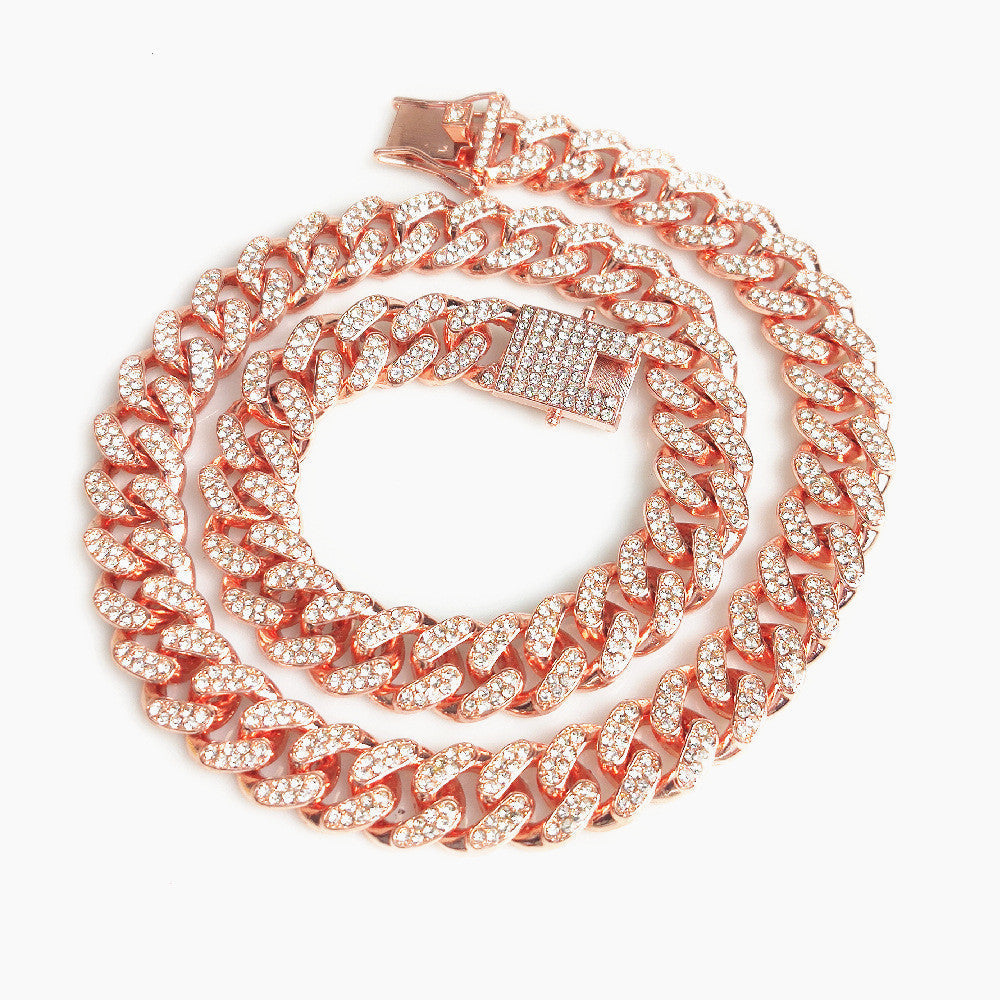 Hip-Hop Domineering Diamond Large Gold Cuban Chain Necklace